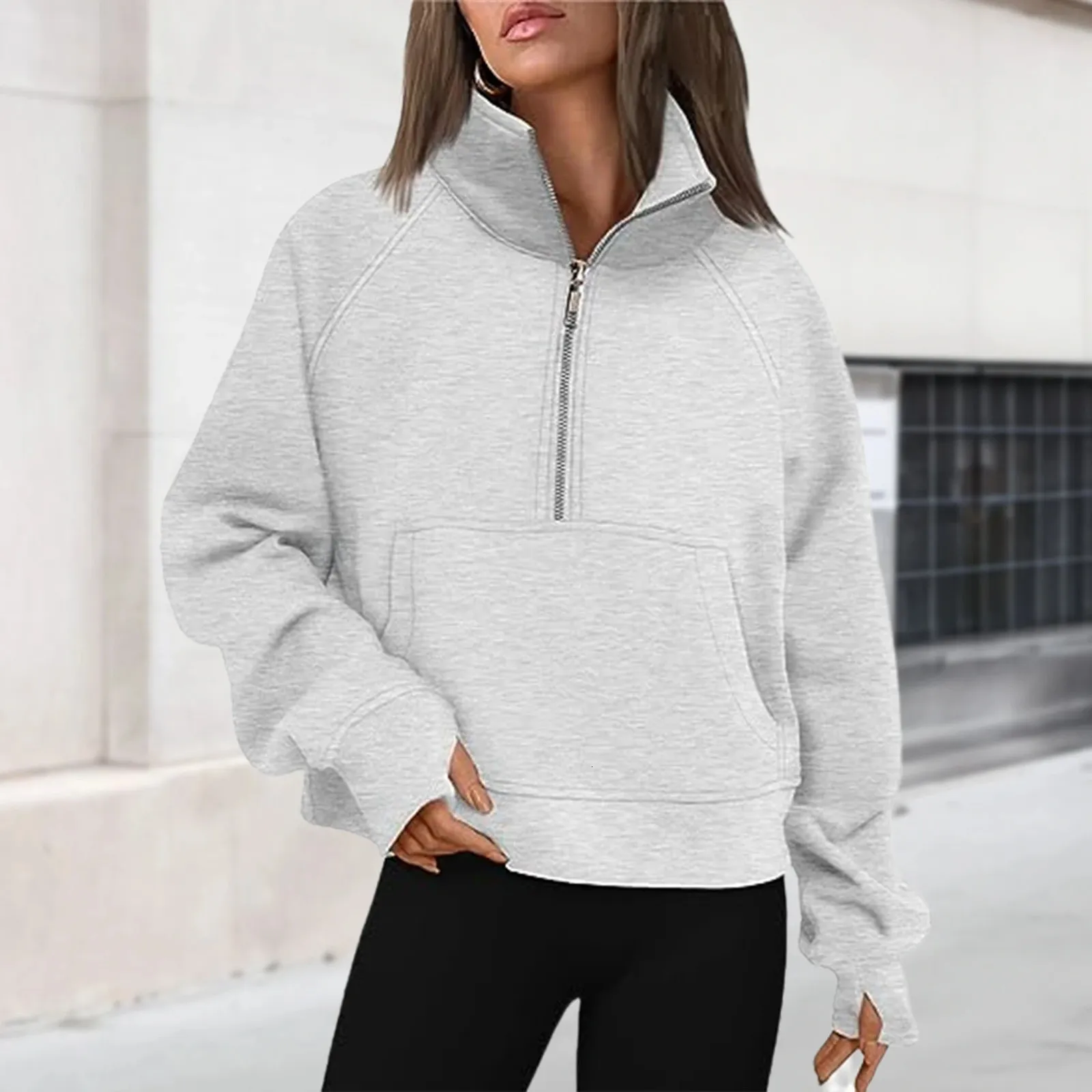 Fleece Jacket Thumb Hole Sleeves Sweatshirt Women's Thumbhole
