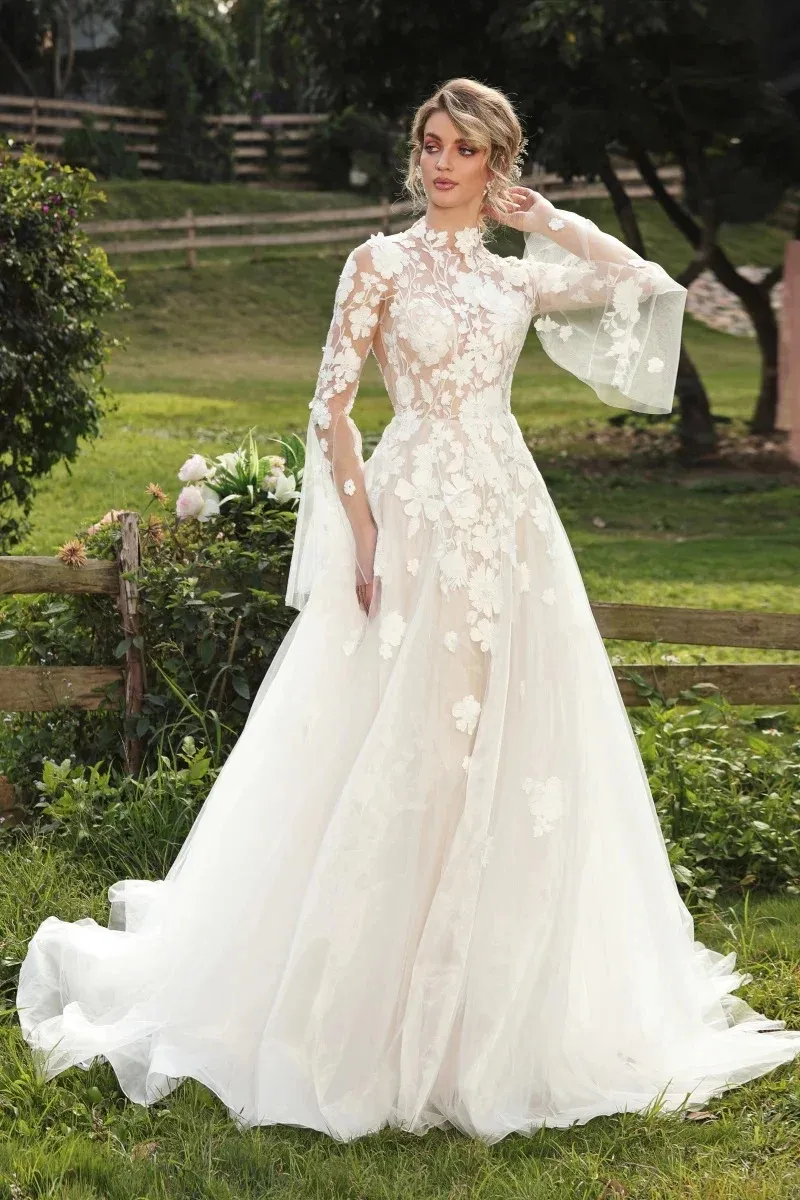 vintage high neck wedding dress Ivory Coast Style Embellished yet modest bridal look Vintage High Neck High Neck