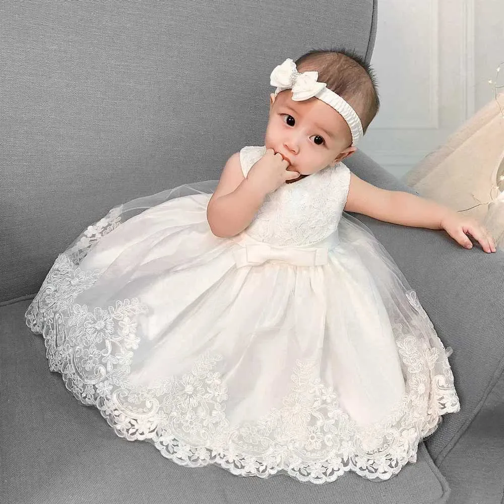 Flower Girl White Lace Babydoll Dress With Headband For Formal Weddings Parties And Christening Toddler Girl Clothes Y240809 From Yushun north1 7.89 DHgate.Com