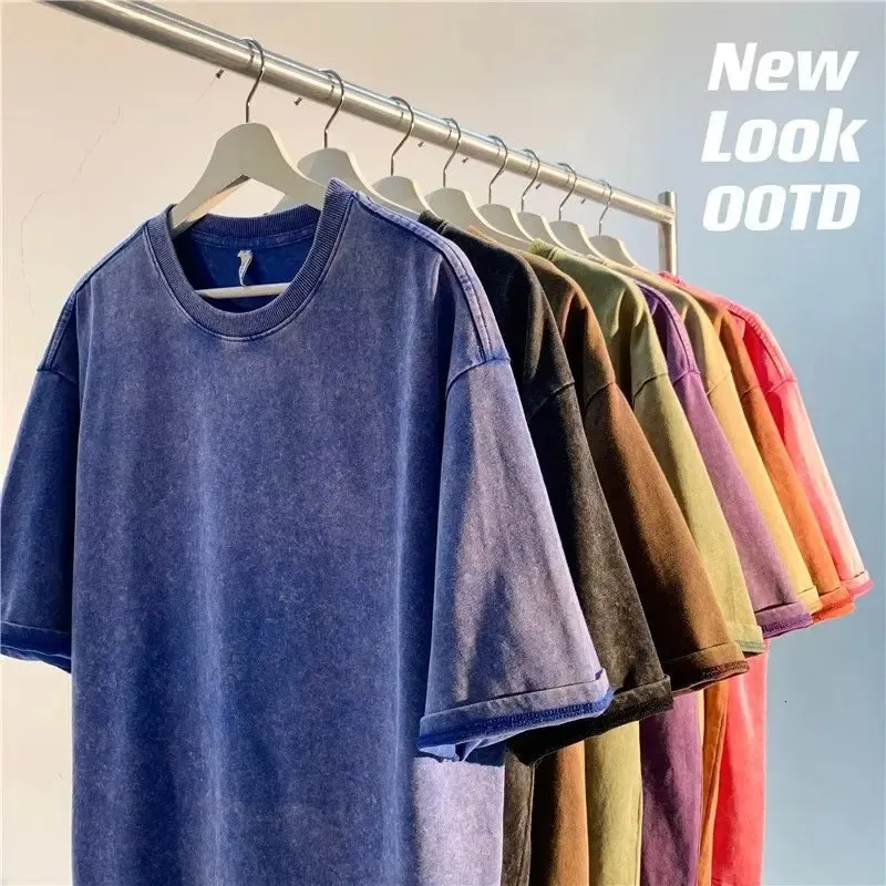 4 Pack Men's Oversized Heavy Cotton T-Shirts - Vintage Baggy Streetwear Tees, Unisex Loose Fit