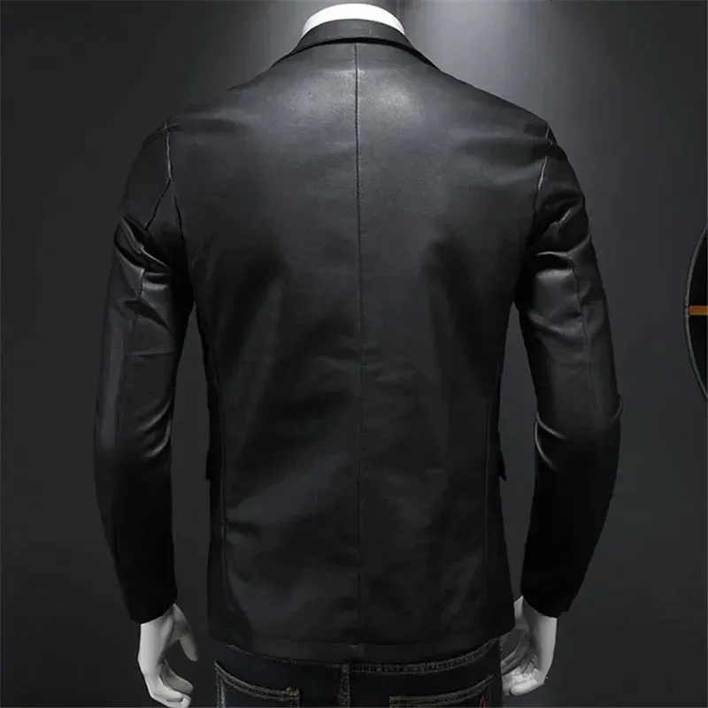 Men's Casual Leather Dress Set with Casual PU Jacket and Jacket - Style 240808