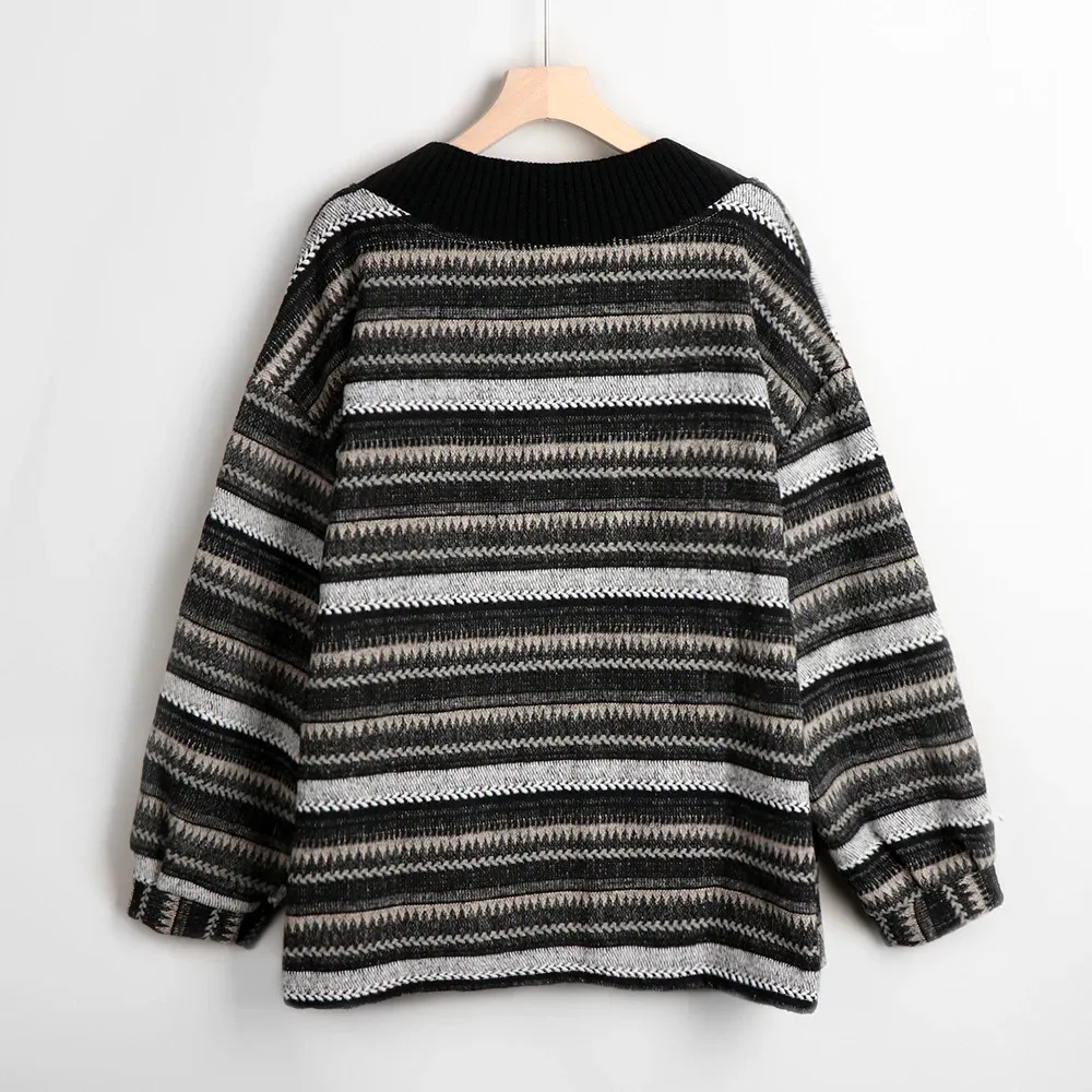 Oversized Striped Knit Sweater: Womens Pullover, Retro