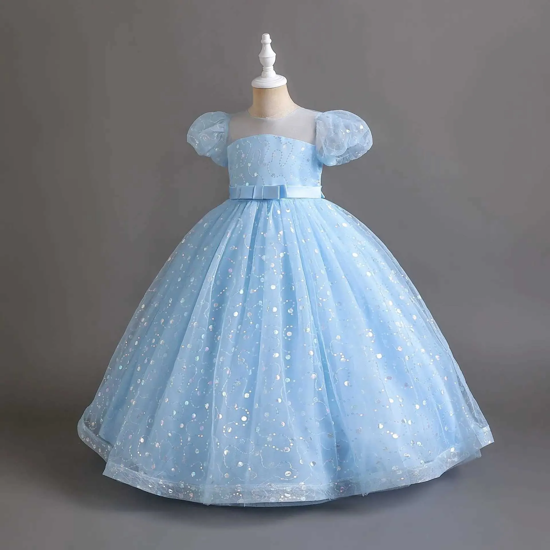 Sequined Tulle Puff Sleeve Princess Long Formal Dress for Girls 5-14 Years  Bridesmaid Occasion Y240809 from Dhgate Christening dresses - price 22.49