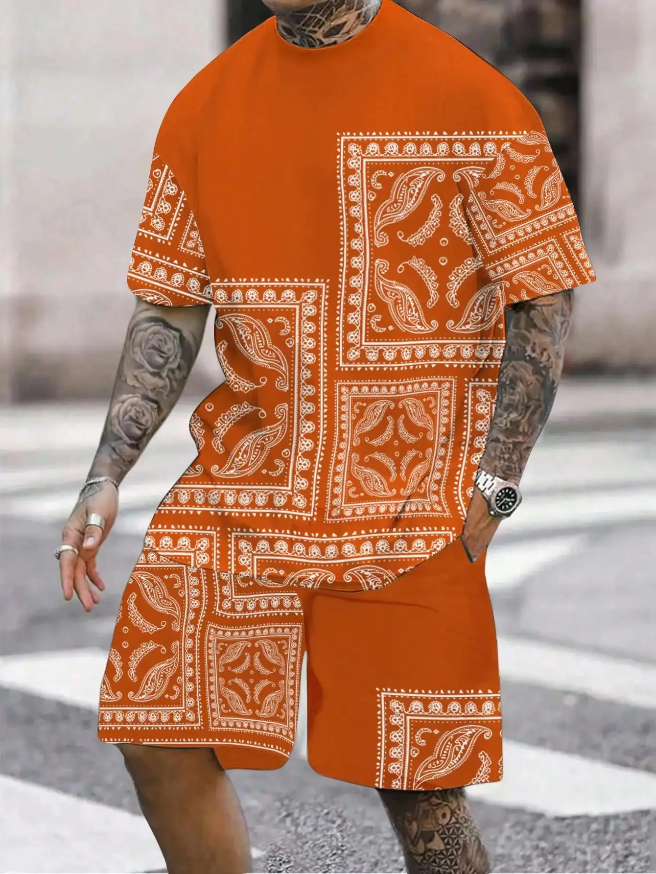 Paisley Print Mens Summer Set: Trendy T-Shirt & Shorts - Shop Now
