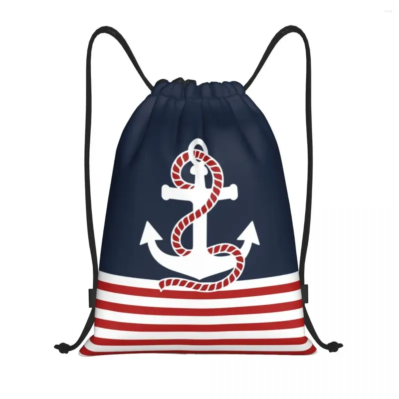 DHgate Striped Nautical Drawstring Bag Red Anchor Sailing Sports Gym Backpack Bags Luggage Accessories