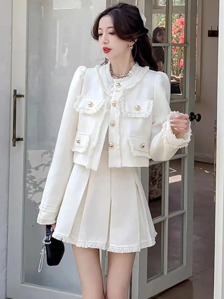 French Vintage Tweed Jacket and Skirt Set: Premium Quality