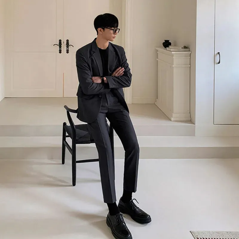 green emerald velvet dress Men Semi Formal Straight Fit Korean Pants  NiffarFashion