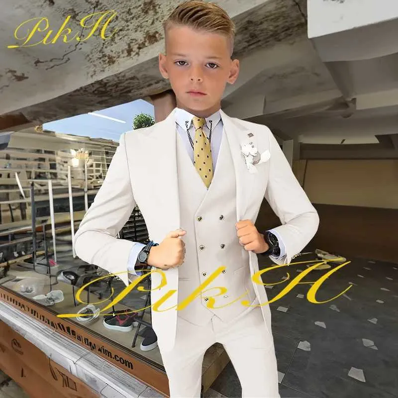 Bruiloft Kleding Setjes Kind Boys Ivory Delige Pakset Jas, Broek