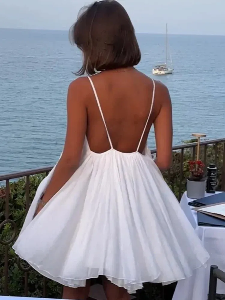 Women Puff Sleeve Backless Mini Dress with Pleated Hem V-neck Sleeveless  Floor-Length Chiffon Party Dress from Dhgate Urban Sexy Dresses - price 68.9