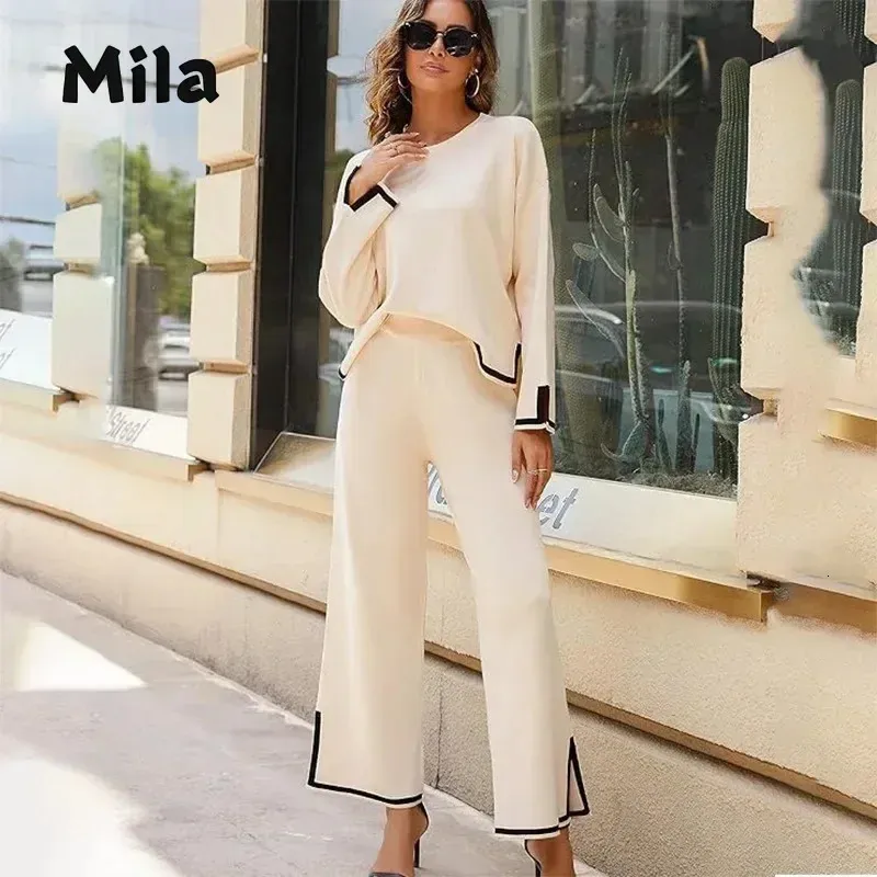 Two Piece Knit Pants Set: Long Sleeve Lounge Wear for Women Shop