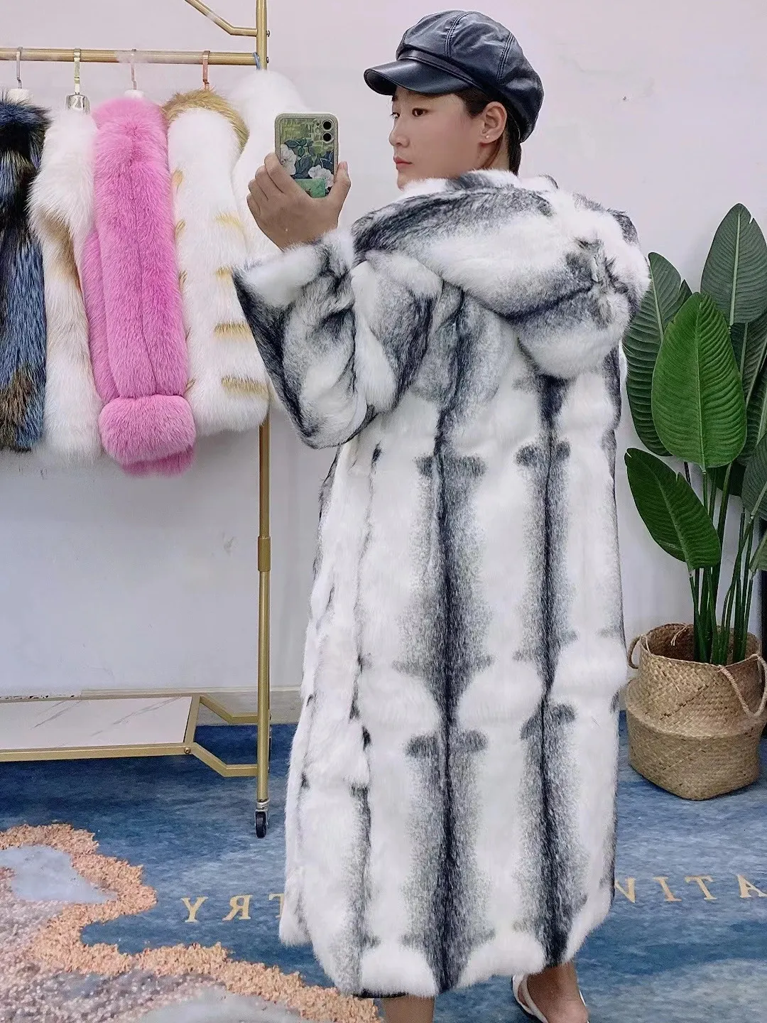 Real Rex Rabbit Natural Fur Coat Female Hoodies Zipper Poncho