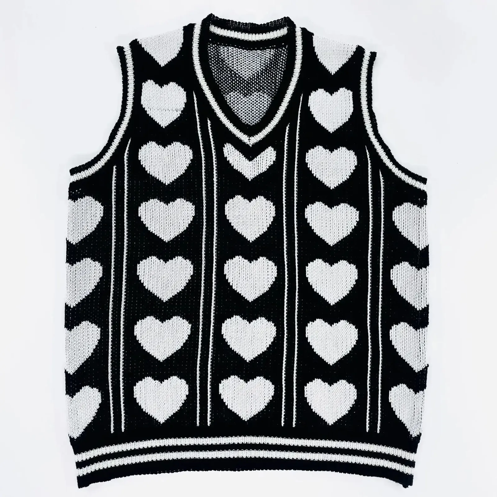 Premium Cotton Knit Sweater Vest - Heart Graphic Sleeveless