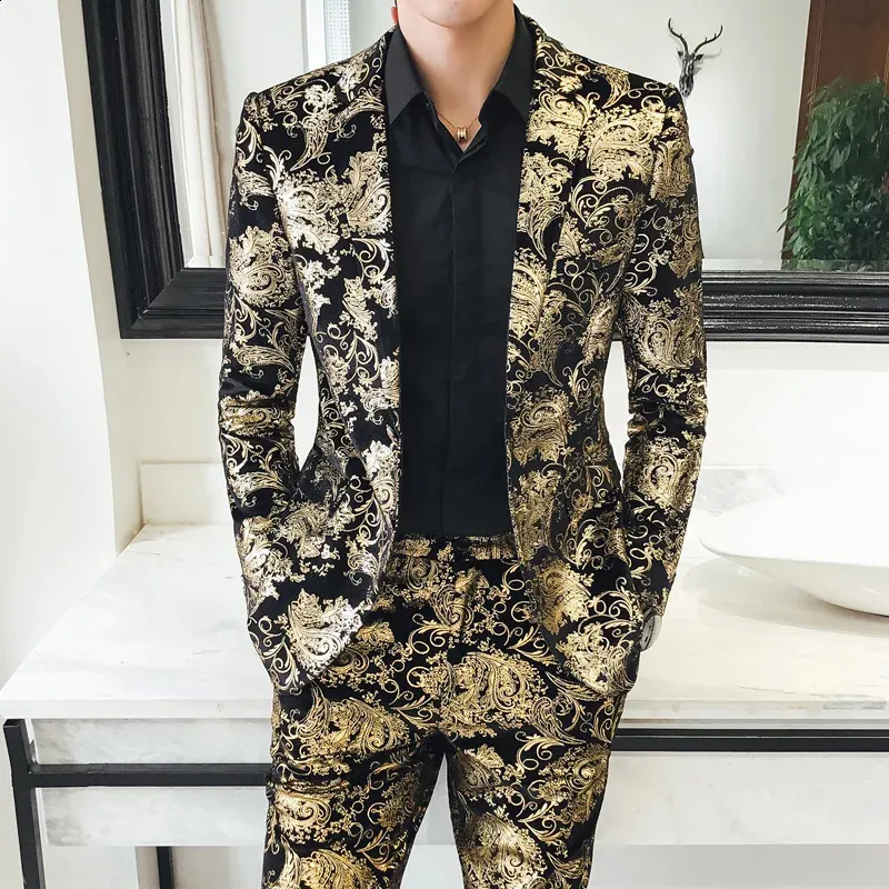 Mens clothing set shiny gold and silver 2-piece acetate jacket and pants  set for rehearsal dinner spring and autumn from Dhgate Men's Suits & Blazers  - price 87.62