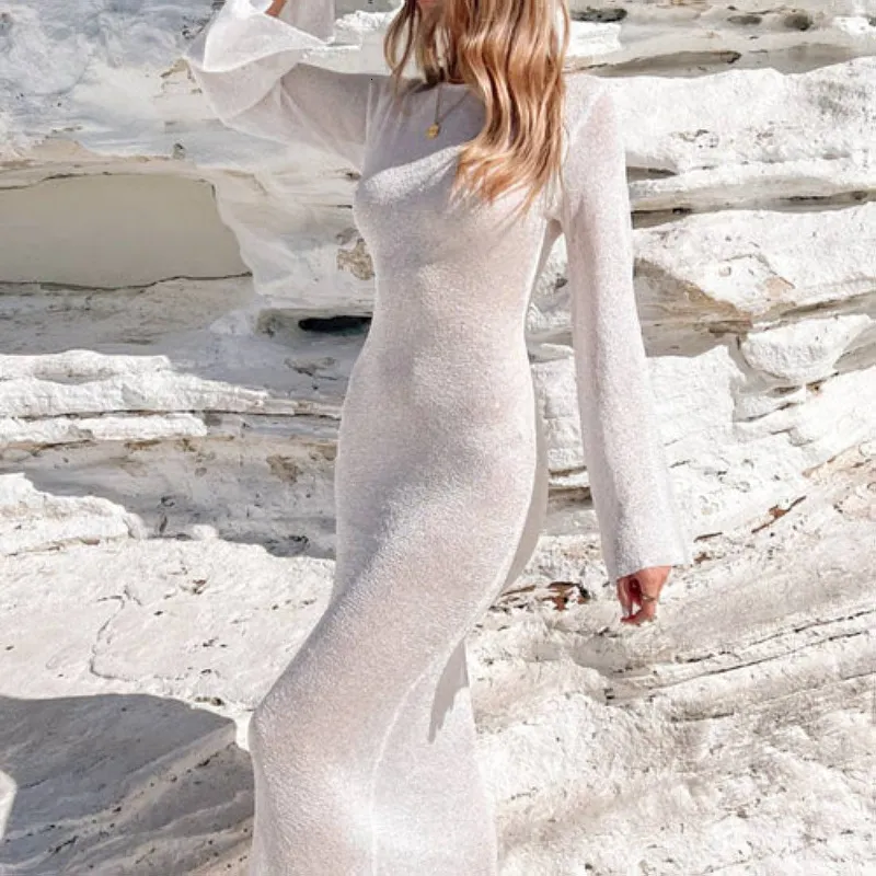 Sultry Summer Knit Dress - Women's Tie Detail Hollow Out Long Dress,  Temptation Style, Sheer Perspective, Perfect Beach or Night Out from Dhgate  Basic & Casual Dresses - price 38.2