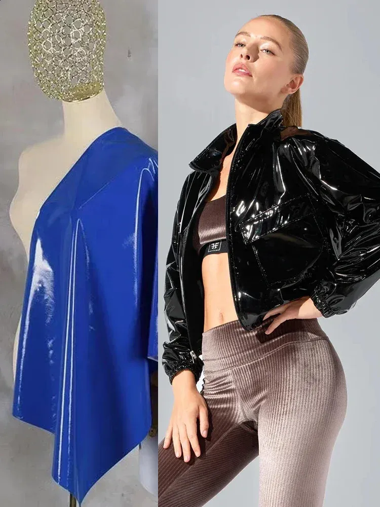 Punk Motorcycle Jacket Womens Shiny Faux Leather Short