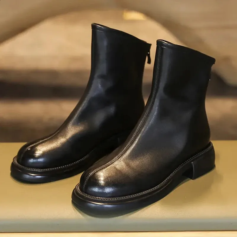 Bottines Chelsea Femme En Cuir/caoutchouc – Fermeture éclair, Talon Bas, Style Rétro, Imperméable