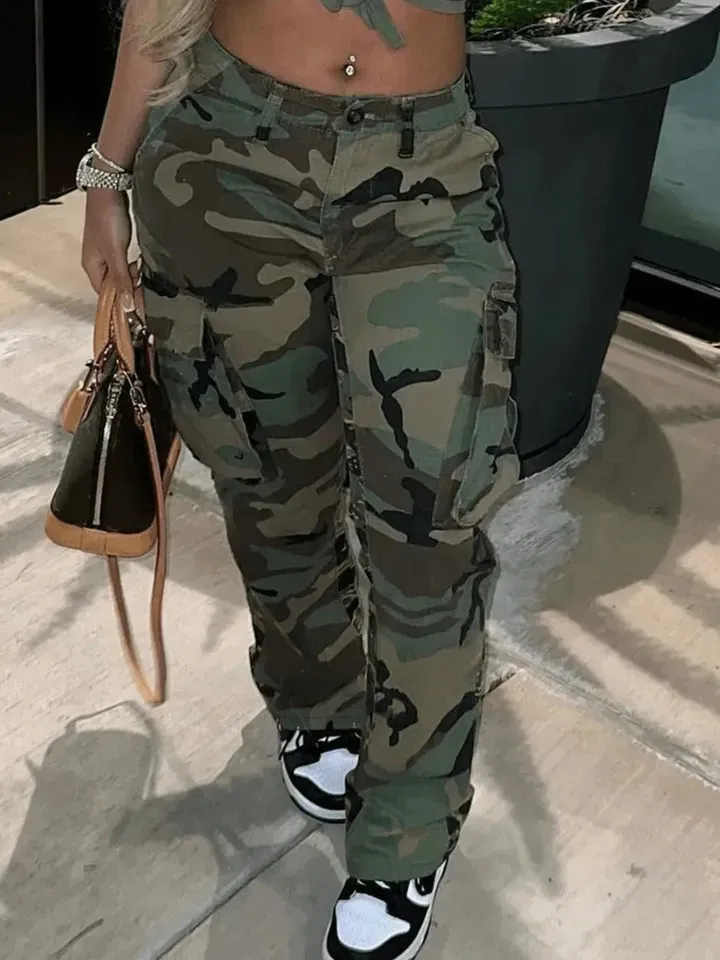 Plus Size Camo Print Cargo Pants With Side Pockets Mid Waist Casual Camouflage Cargo Pants Womens For Leisure And Style 240810 From Mysticastore 26.35 DHgate.Com