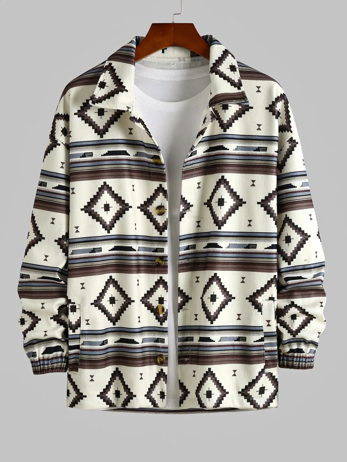 Mens Aztec Print Jacket Ethnic Button-Down, Stylish Tribal