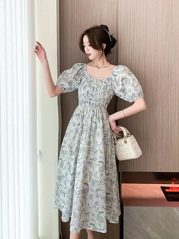 Elegant Womens Square Neck Dress, Floral Print A Line Mini