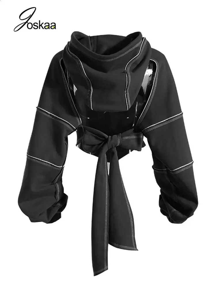 Trendy Patchwork Crop Top Hoodie - Womens Sexy Strapless