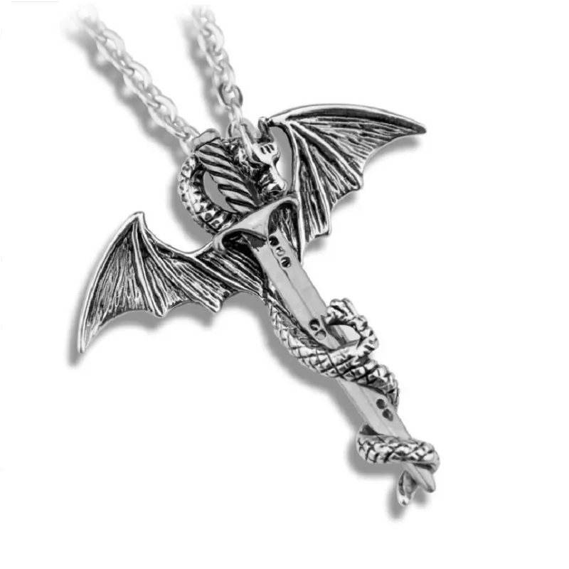 Vintage Dragon Sword Cross Wings Pendant cross pendant