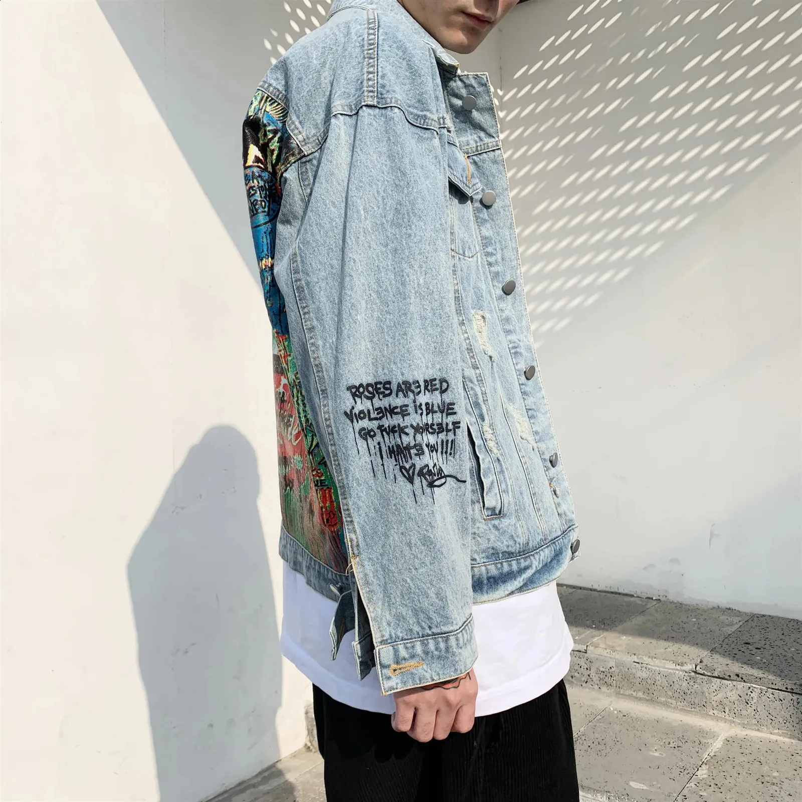 ABOORUN Men's Hip Hop denim jean jacket - Fashionable