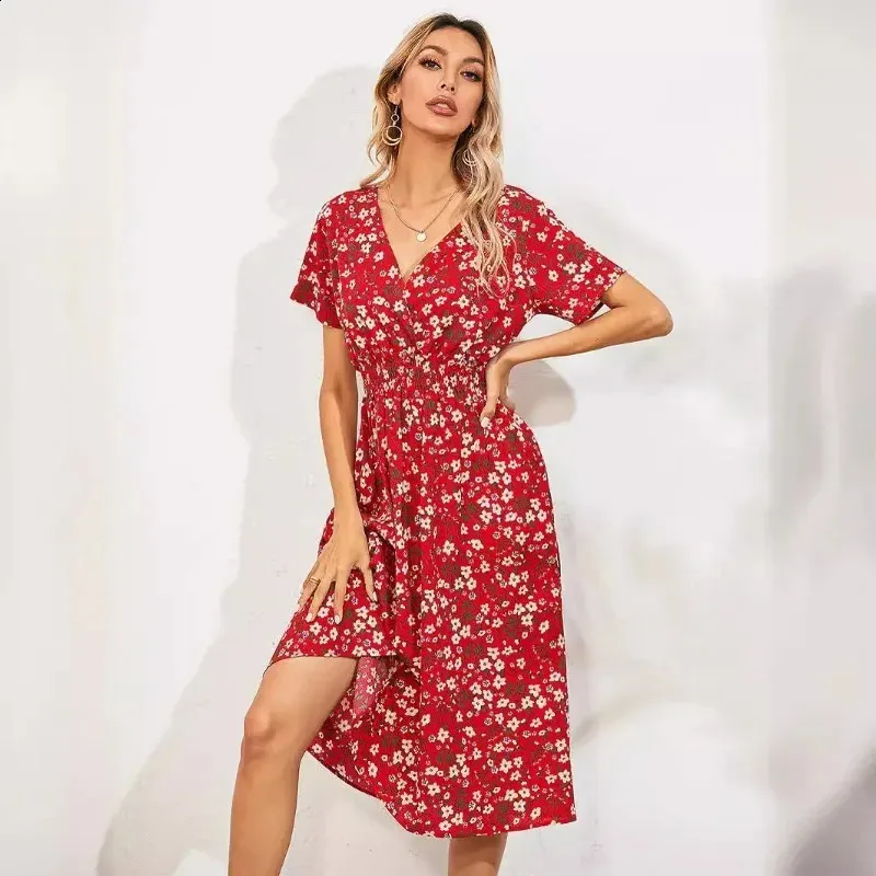 Womens Flutter Sleeve Dress Women's Floral V-Neck Midi Dresses