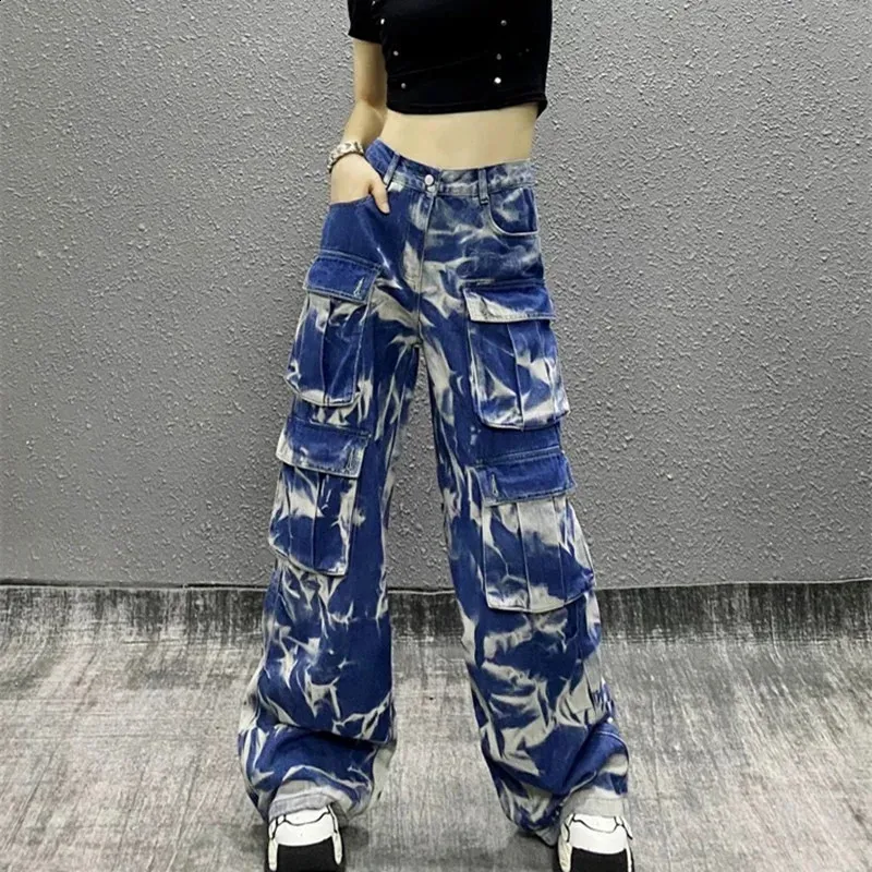 Y2K Streetwear Tie Dye Cargo Pants: Multi-Pocket Baggy Jeans