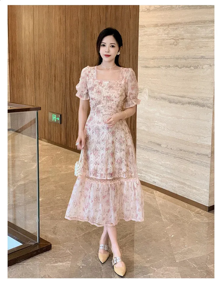Summer Dress Women Square Neck Short Sleeve Chiffon Floor-Length Slim Fit  from Dhgate Basic & Casual Dresses - price 89.5