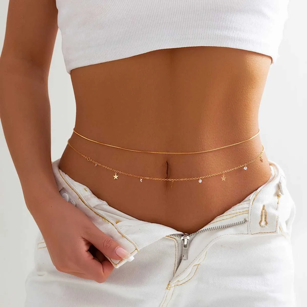 Bohemian Rhinestone Star Moon Waist Chain Belt,... From 