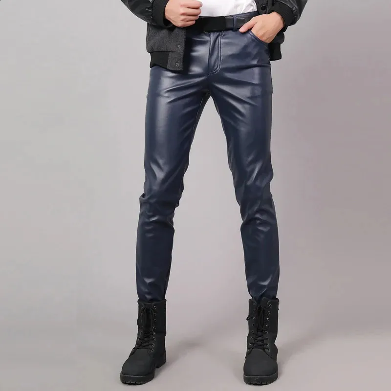 高価値セリー Men's Slim Fit Leather leather pants - Fashionable PU Clothing