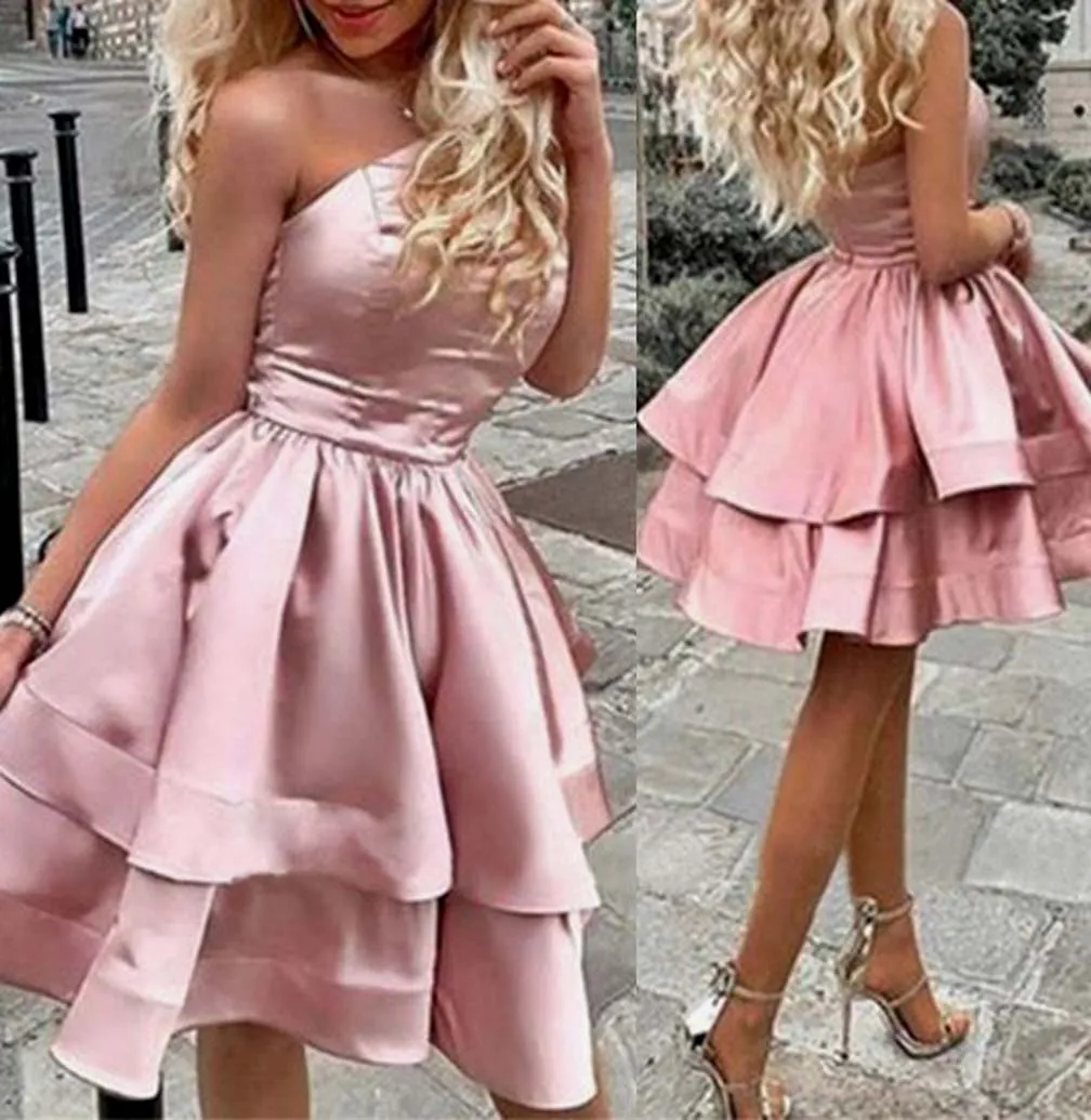 Dusty Pink Short Satin Homecoming Dress One-Shoulder Sleeveless A-Line  Cocktail Gown with Zipper Back and Pleated Draped Details from Dhgate Homecoming  Dresses - price 90.46