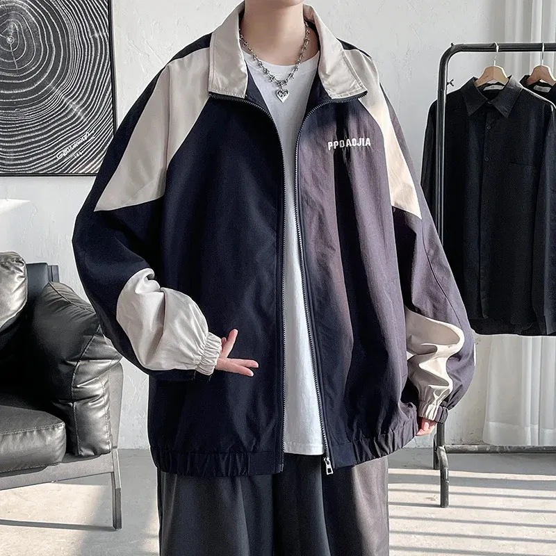DHgate.com:Varsity Jacket: Oversized Contrast Color Casual
