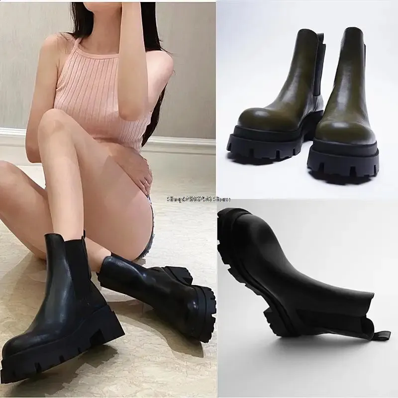 Chelsea Feamle Autumn Winter Ankle Women Thick Bottom Platform Shoes Ladies Knitted Fashion Short Boots 240810_voghion.com