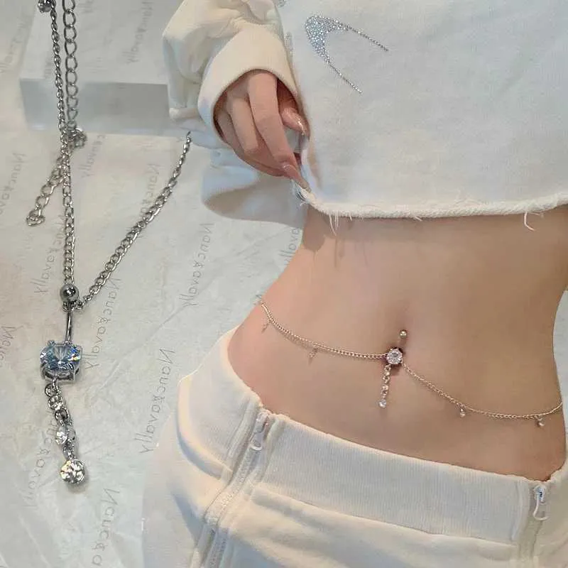 DHgate Rhinestone Navel Belly Button Ring Chain Body Jewelry Set of 2 Fashion Accessories
