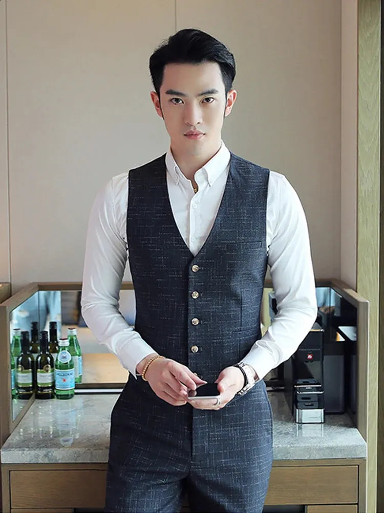 Men s Checkered Business Suit Vest and Pants Set