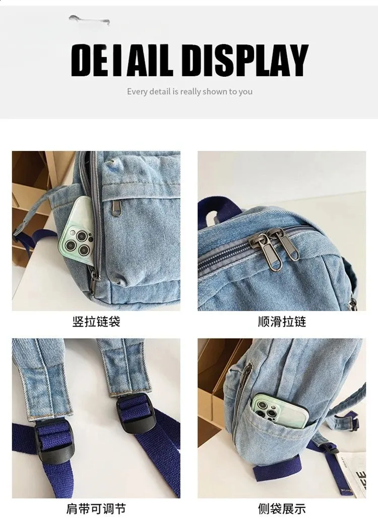 Denim Rucksack Y2K Style - Leichter Jeans Rucksack Mit Stern Design