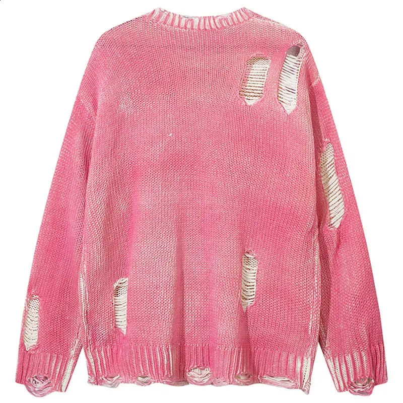 Pink Grunge Y2K Sweater - Vintage Ripped Knit Jumper, Hiphop Punk