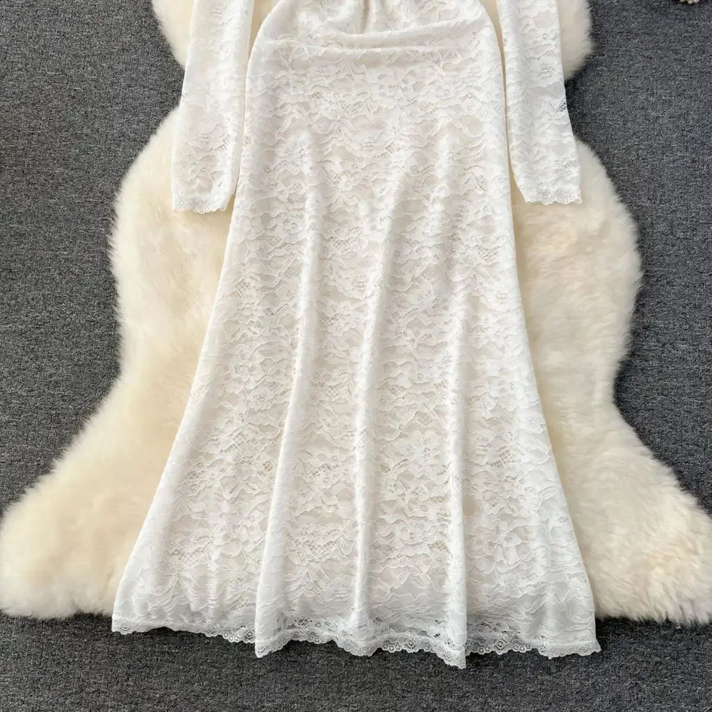 knee length dresses for ladies White Lace Mini Dress with Faux Fur Bands – FINESSE