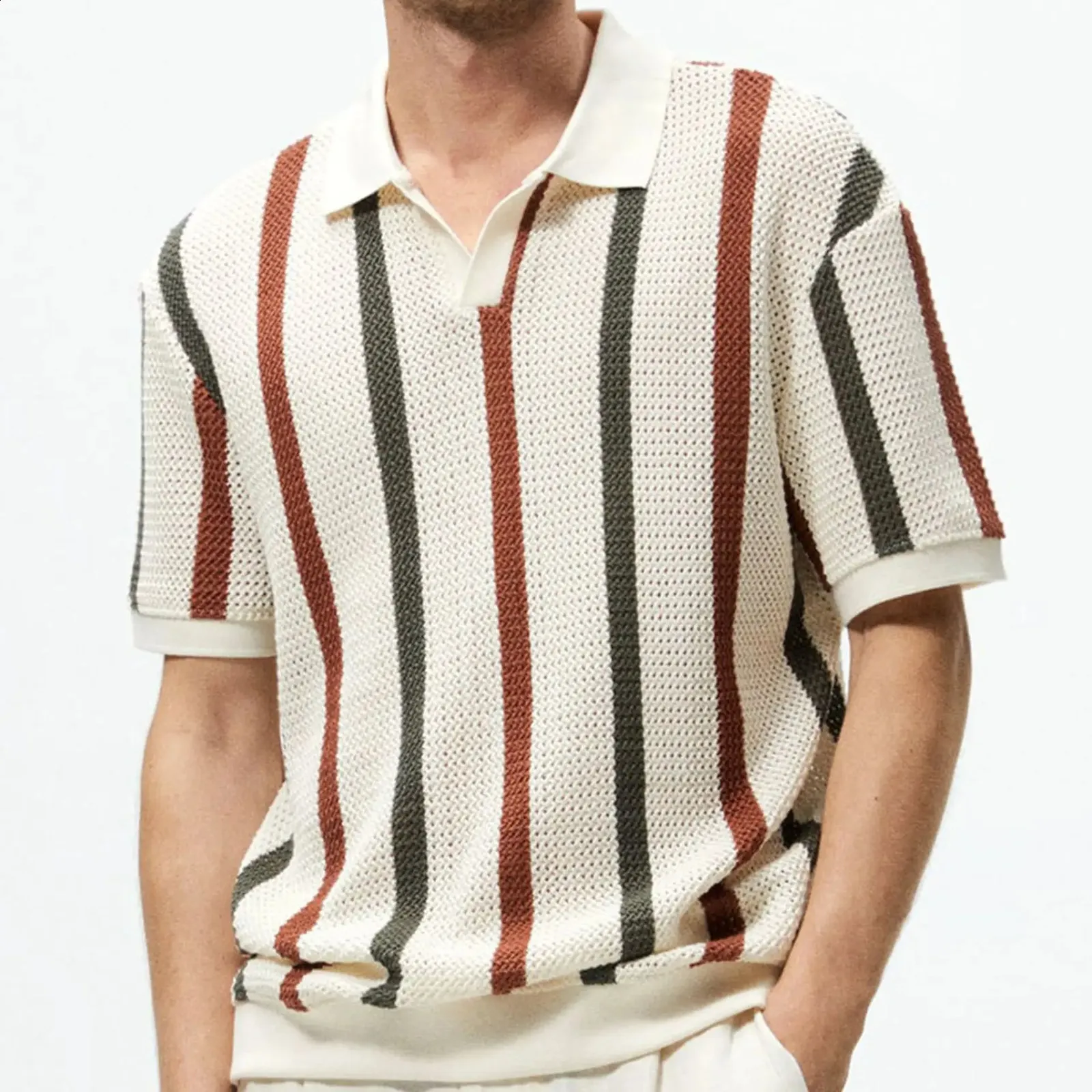 ★★ ★★ striped structured polo knit T12F1KPN DHgate.com:Premium Knitted Polo T-Shirt: Breathable Stripe