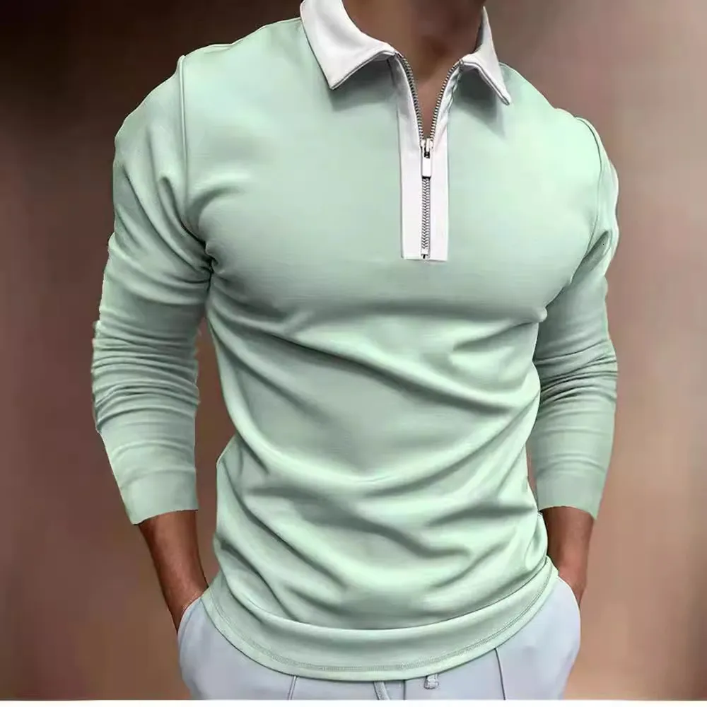 24ss Polo Shirt Mens Long Sleeve Zipper Color Block Cotton 24ss Polo Shirt Mens Long Sleeve Zipper Color Block Cotton