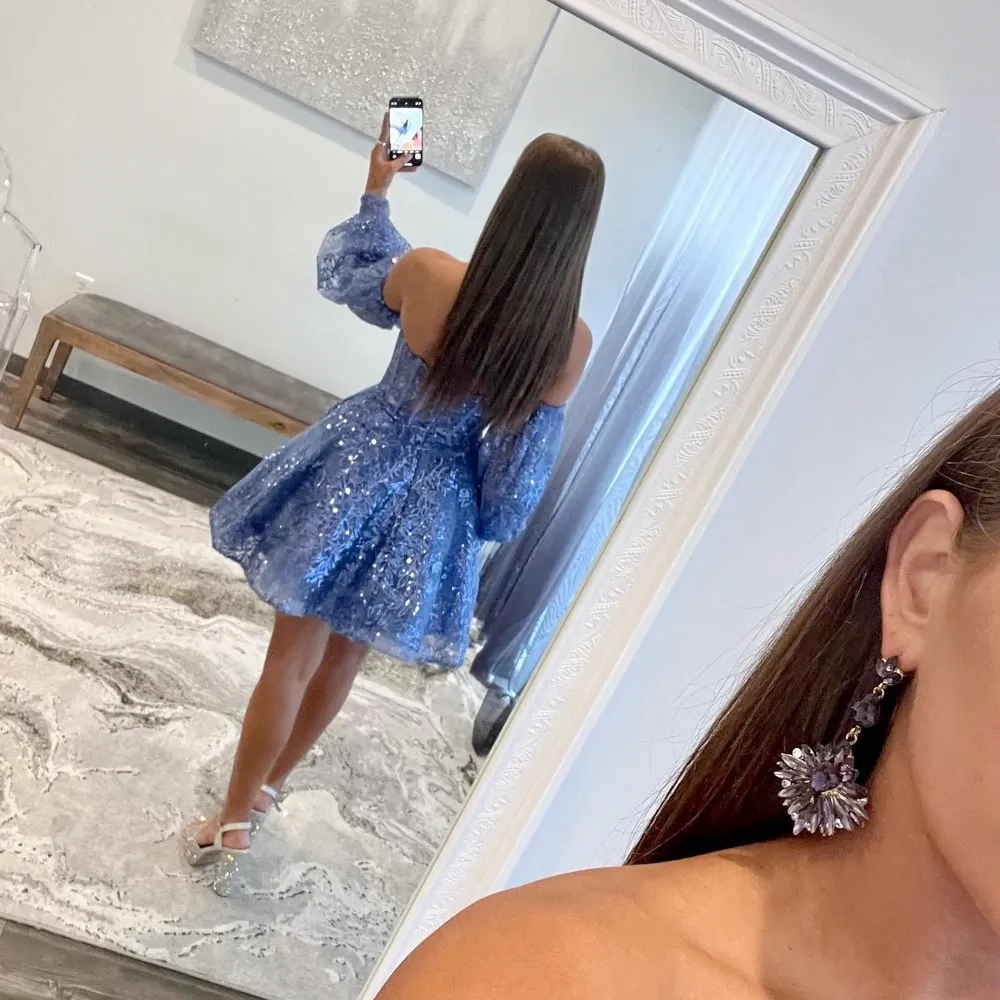 blue puffy dress short Short Puffy Blue Prom Dress, Tulle Short Blue Puffy Homecoming Dress US 6 / Blue (As Picture) main image 0