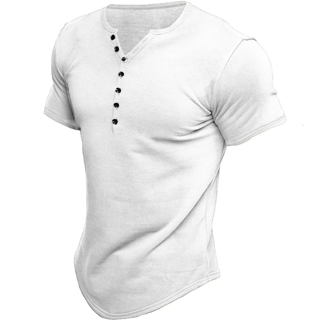 T-shirt Homme Muscle Col V Boutonné – Coton Slim, Manches Courtes, Coupe Sport