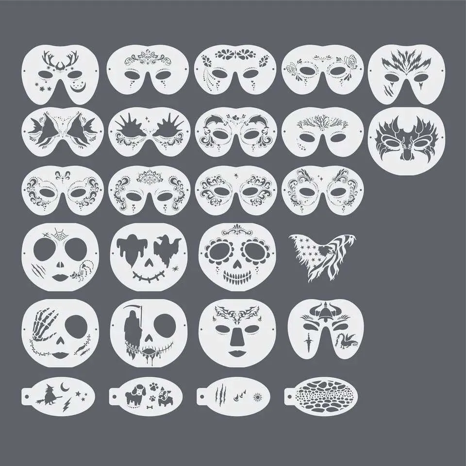 Plantillas De Tatuajes Con Purpurina Reutilizables Para Pintura Facial, 21  Piezas, Navidad, Halloween, Fiesta, Maquillaje, Arte, Bricolaje, Plantillas  De Dibujo De Cara Vívidas De 8,39 € | DHgate, image size:960x960