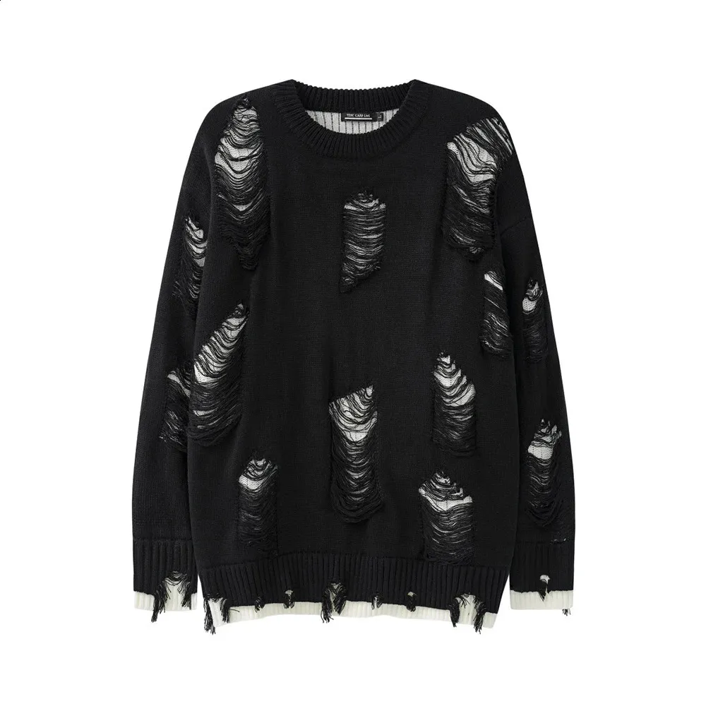 Distressed Ripped Sweater Y2K Gothic Knit Pullover, Grunge