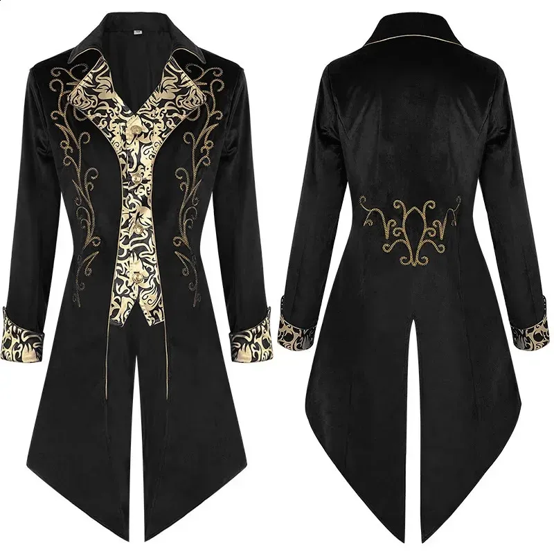 Giacca Uomo Vintage Gotica Steampunk | Lunga Vittoriana Con Colletto Rialzato | Costume Halloween Nero/Bianco/Blu