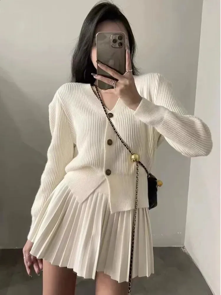 Womens Knitwear Two Piece Set For Autumn Winter Cardigan Top And Pleated Skirt Near Me Short Sweater Outfit 240810 From Sereinstore 29.55 DHgate.Com