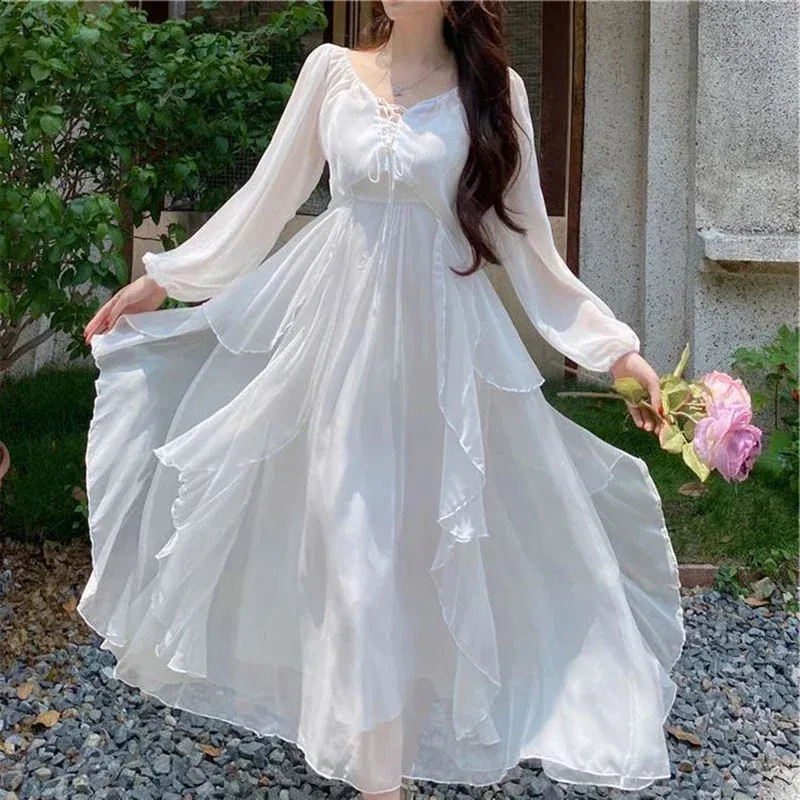 White chiffon flowy dress