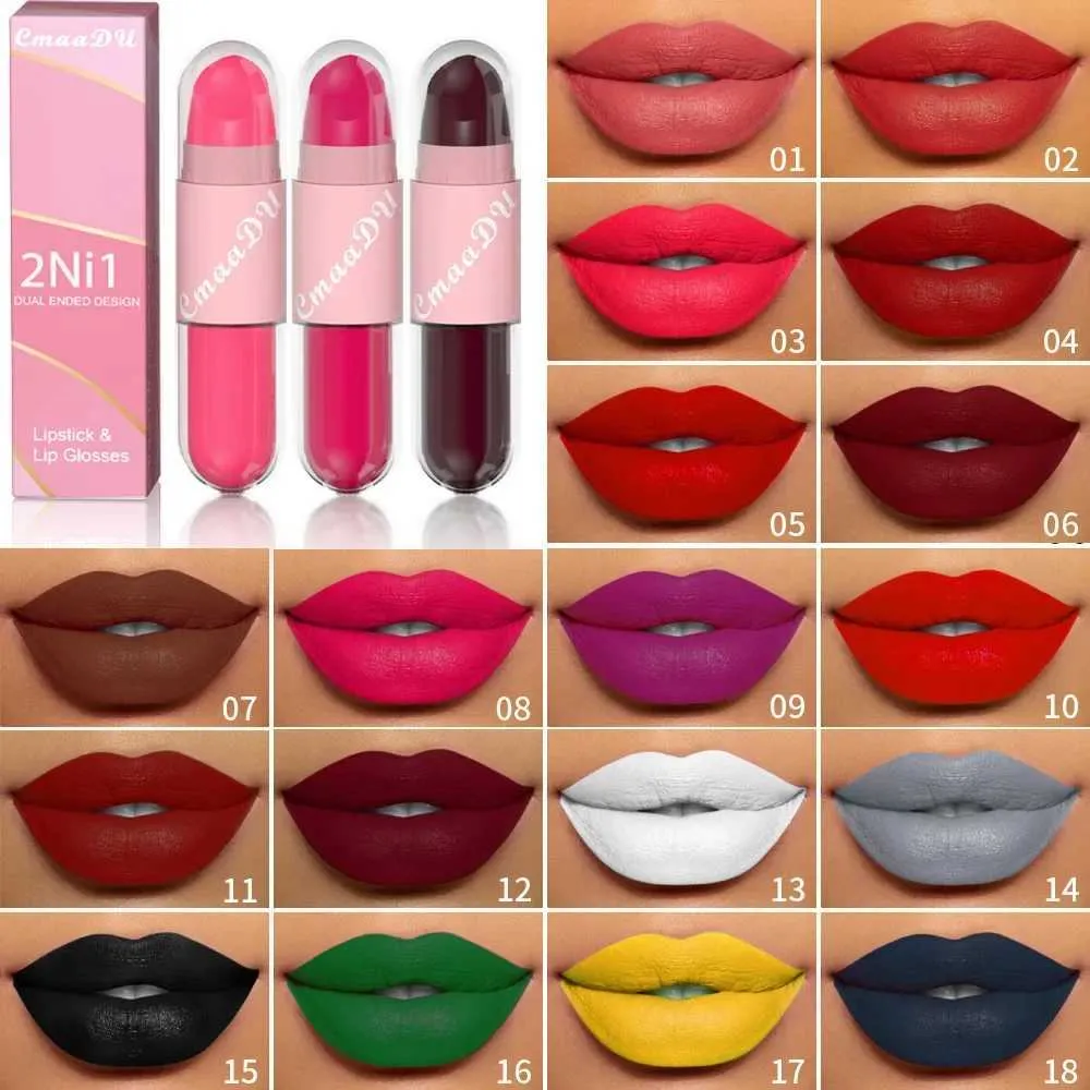 2 in 1 Matte Lipstick Liquid Purple Lip Glaze Double Head Waterproof ...