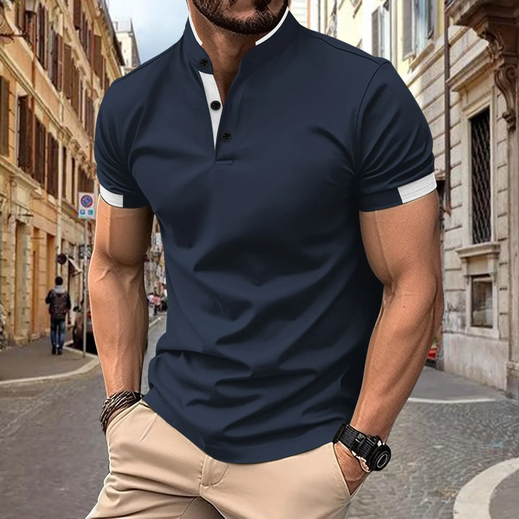 Save Big on Bulk Polo Collar Shirt For Men Mens Designer Polo Shirts Sale,  Lightweight Summer Polo Shirt With Henry Collar Short Sleeve Sports Top For 